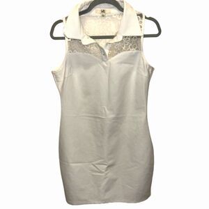 Ya Los Angeles White Floral Lace Collared Sleeveless Fitted Bodycon Mini Dress